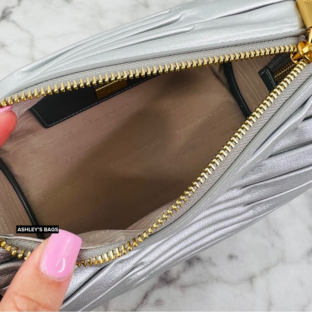 Kate Spade Sweet Treats Festive Pleated Small Barrel Bag In Starlight Silver - Picture 8 of 16